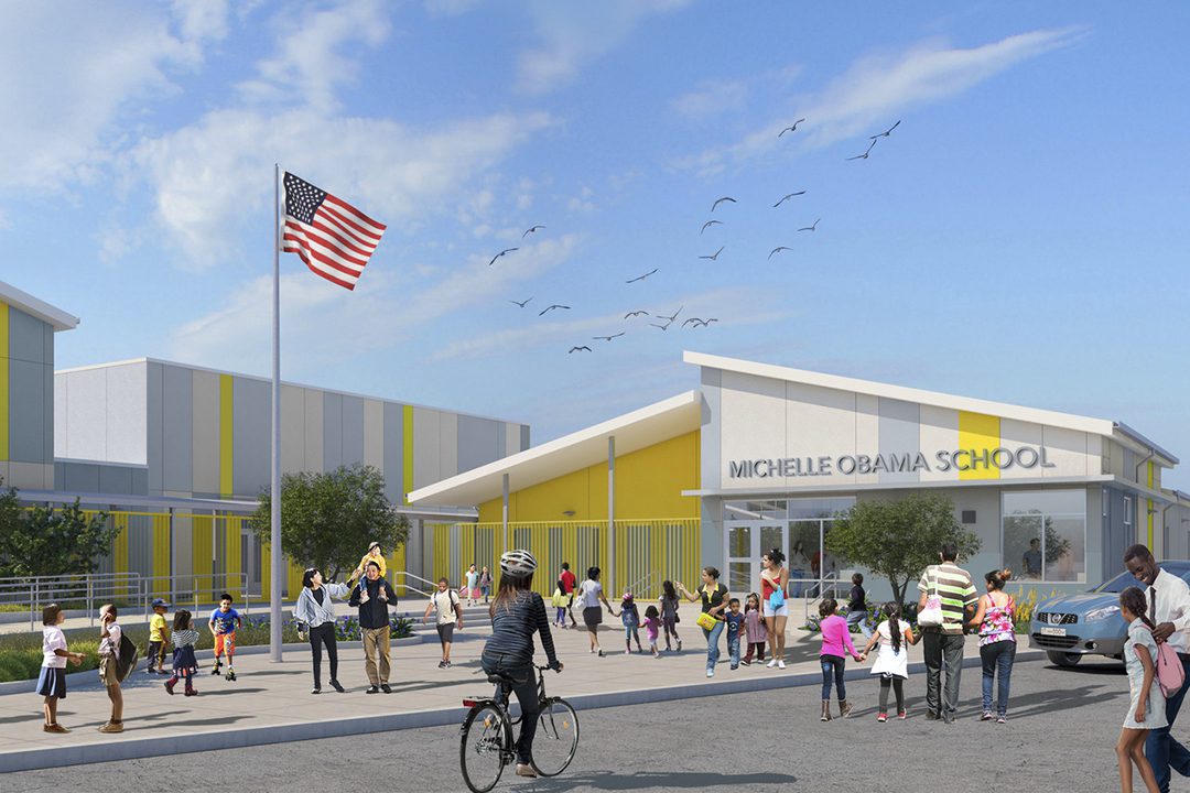 Rendering of Michelle Obama School in Richmond, CA designed by Multistudio