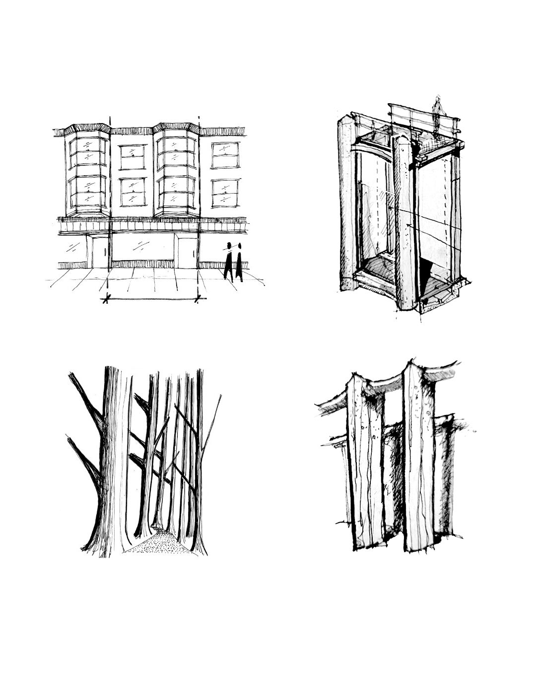 Conceptual and detail sketches of 395 3rd Street. Sketches by Henning Larsen and Multistudio.